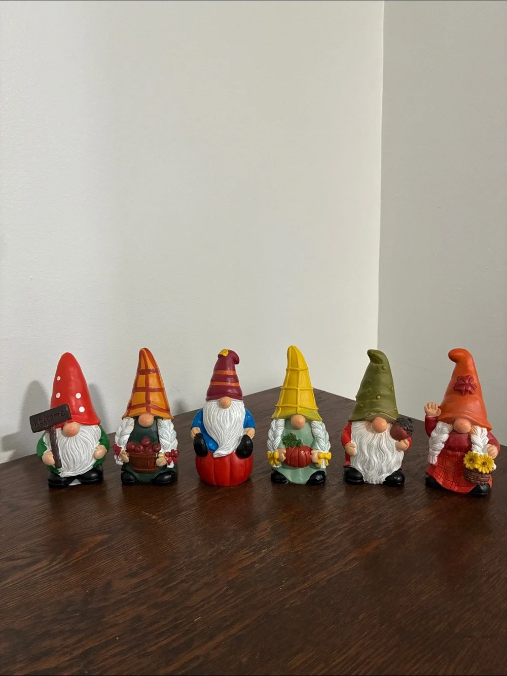 NWT- Hand Painted- Set of 6- Fall- Harvest Themed Gnome Decorations